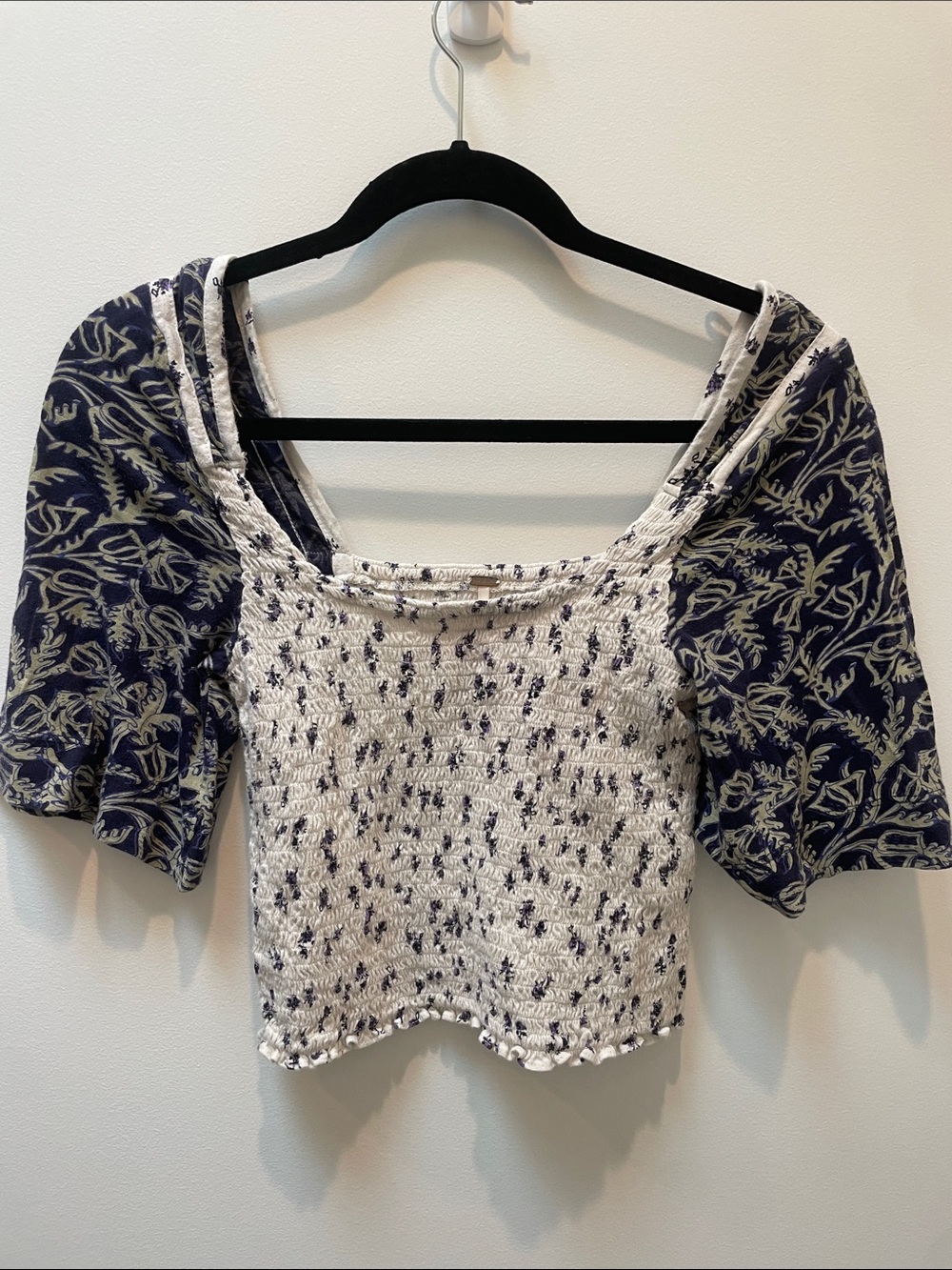 Free People Marigold Mix Print Smocked Square-Neck Crop Top Size Small